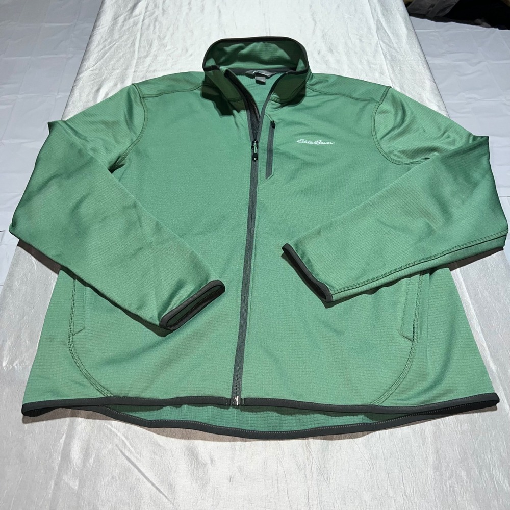 Eddie Bauer Mens Large Green Full Zip Grid Fleece Jacket Lightweight Outdoor L - Picture 15 of 16